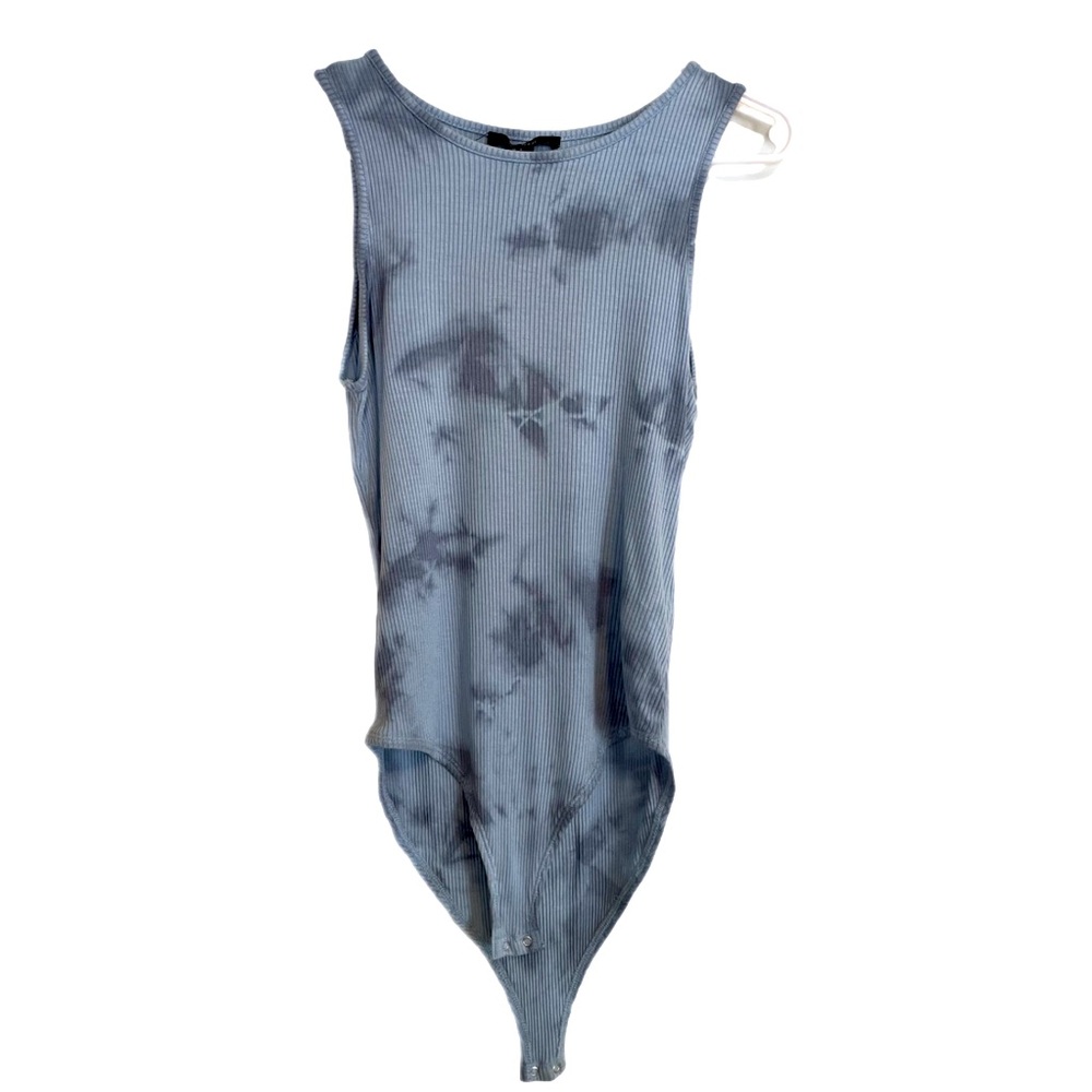 Forever 21 Sleeveless Bodysuit Blue Tie Dye Marble Small Form Fitting Festival